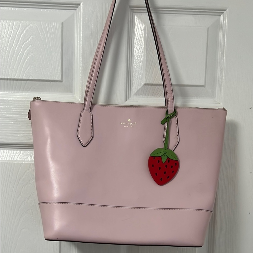 Kate Spade Braelyn Pink Leather Tote with Strawberry Charm